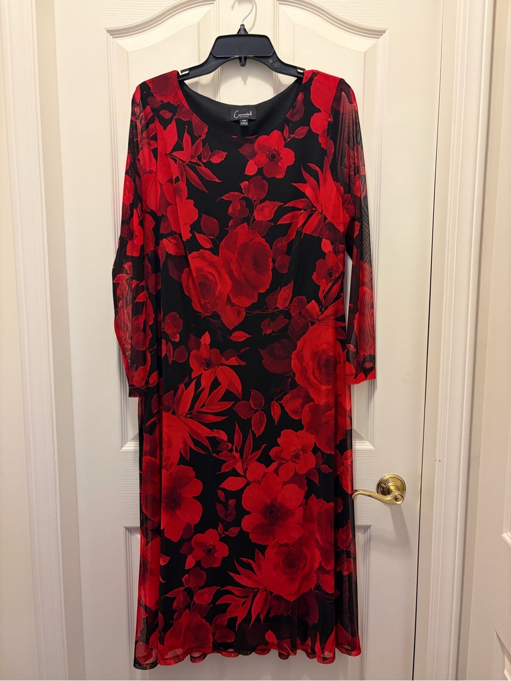 connected apparel Red and Black Floral Long Sleeve Dress
